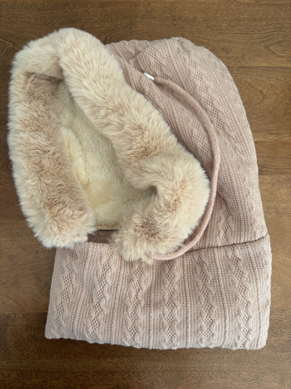 Plush Faux Fur-Lined Cable Knit Sweater - Blush